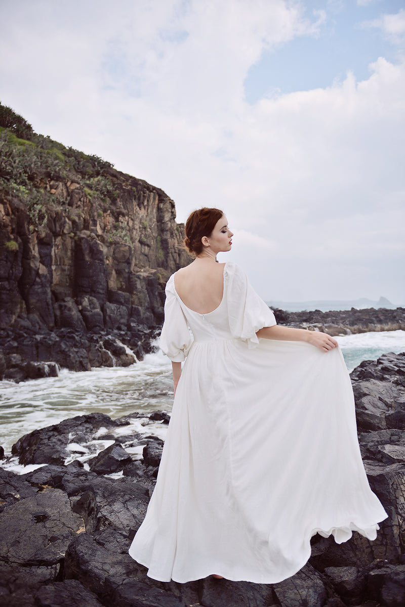 White Linen Dress Women - Vintage Style Linen dress - Linen Midi dress - Handmade dress - Linen Summer Dress - Long Dress for Women