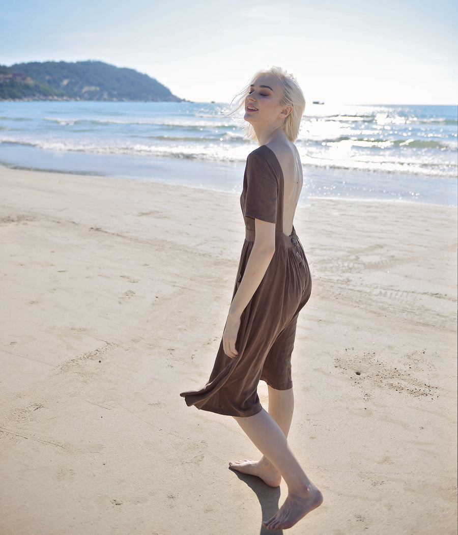Openback Linen Dress - Linen Dress with Pockets - Openback Linen Dress - Natural Fabric